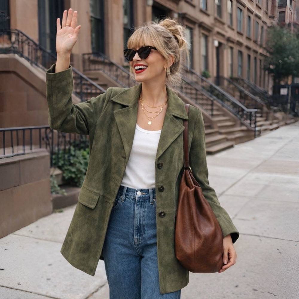 [s] DANIER Vintage Olive Suede Coat w/ Zip-Out Liner – Women’s Small like new